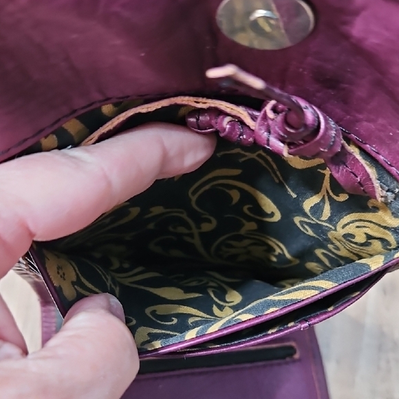 T. Saldivar Hand Tooled Leather Burgundy Plum Crossbody Bag - Picture 9 of 14